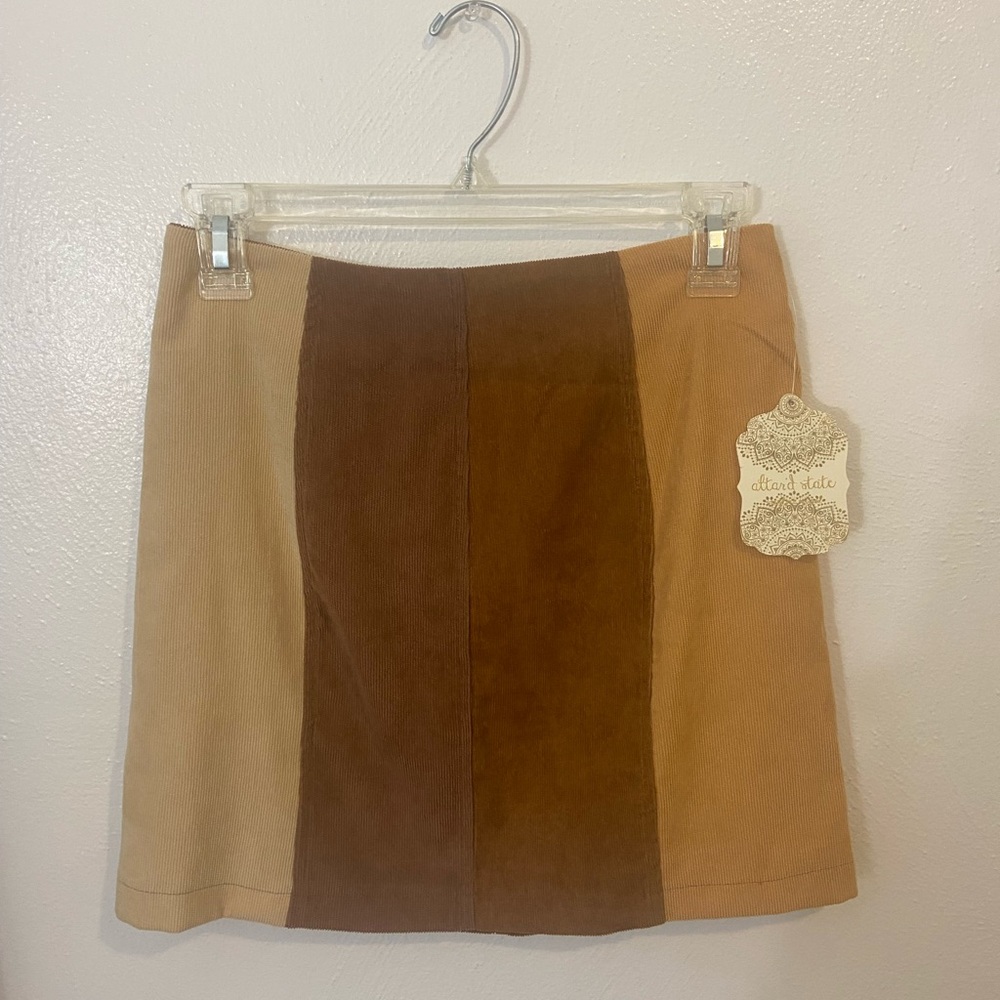 Altar'd State Corduroy Pencil Skirt - Brown and Tan